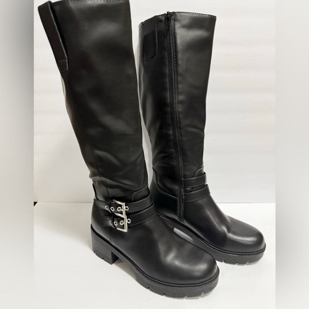 Arizona Jeans Co Women’s 9.5M Black Tall Moto Boots Memory Foam Kenrick - NWT